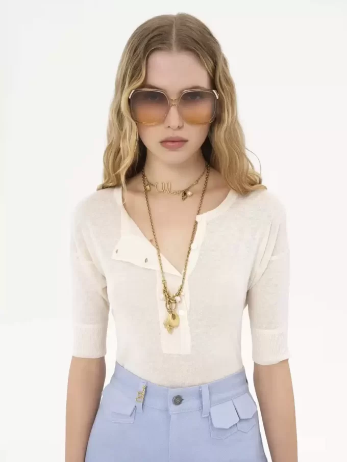 Short-sleeve Henley shirt in linen & silk knit