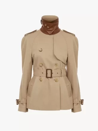 Short trench coat in cotton gabardine