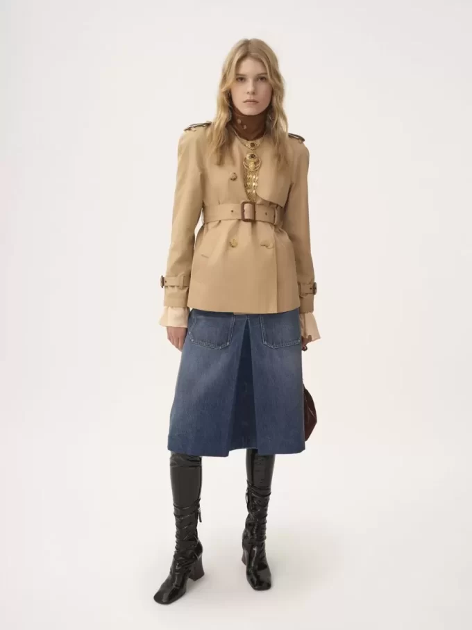 Short trench coat in cotton gabardine