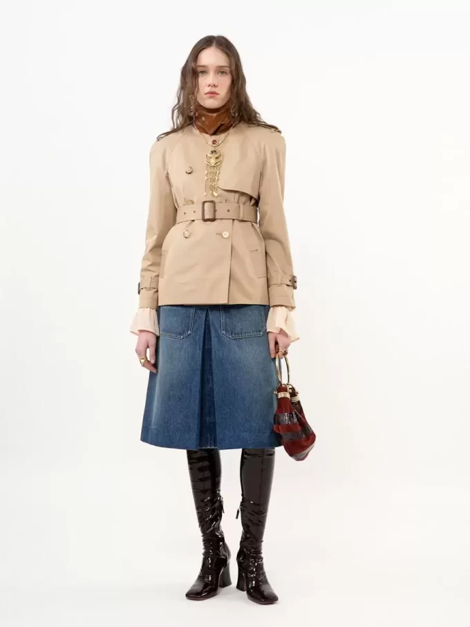 Short trench coat in cotton gabardine