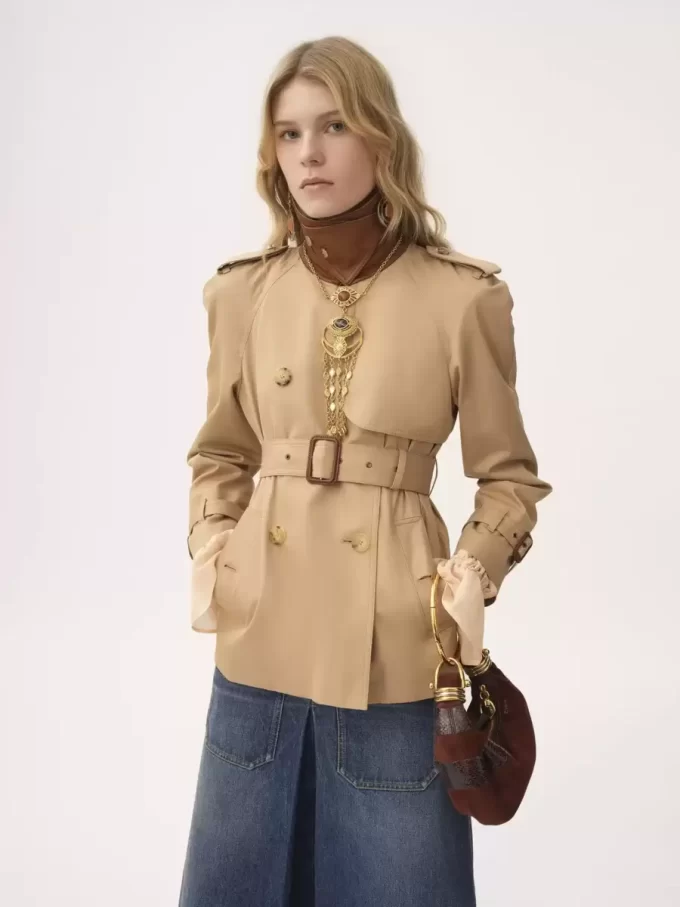 Short trench coat in cotton gabardine