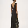 Sleeveless column dress in silk jacquard & lace
