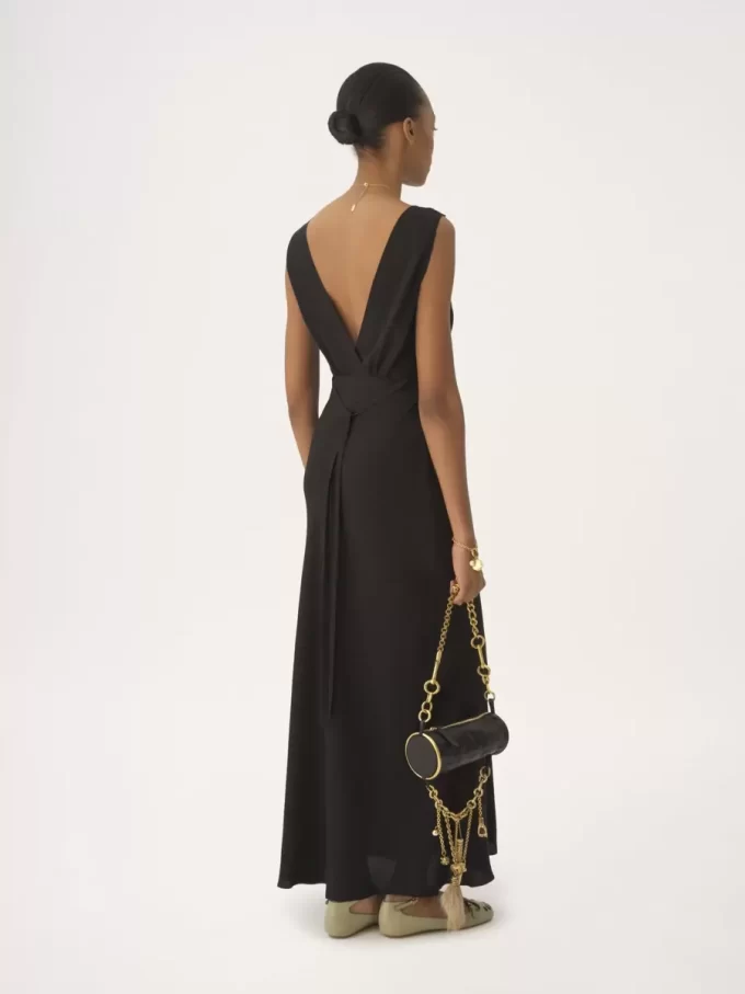 Sleeveless column dress in silk jacquard & lace