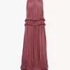 Sleeveless long dress in washed silk pongé