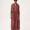 Sleeveless long dress in washed silk pongé