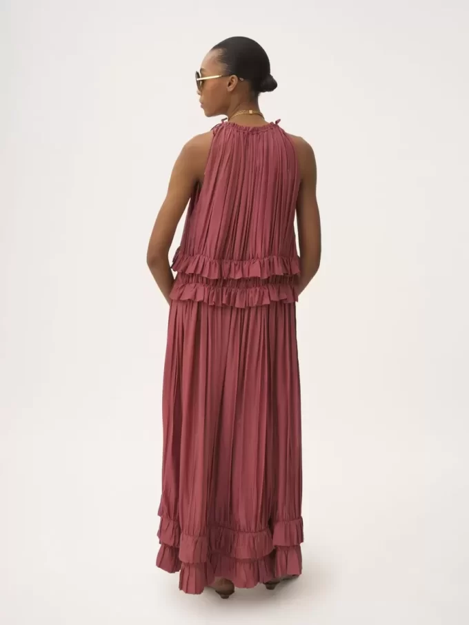 Sleeveless long dress in washed silk pongé