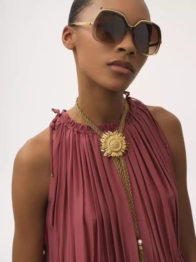 Sleeveless long dress in washed silk pongé