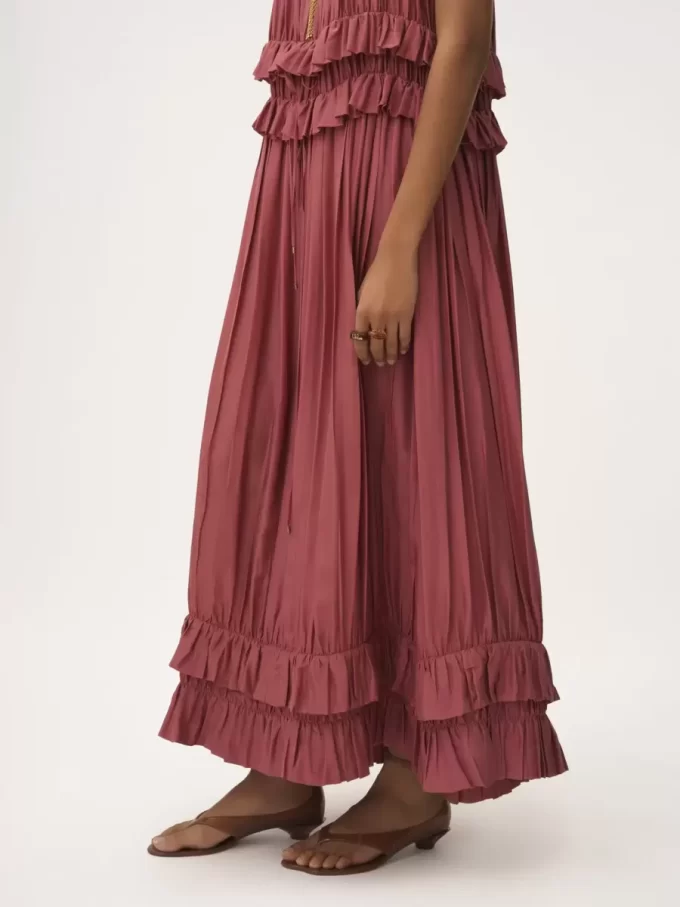 Sleeveless long dress in washed silk pongé