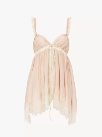 Sleeveless top in washed silk pongé & lace