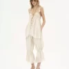 Sleeveless top in washed silk pongé & lace