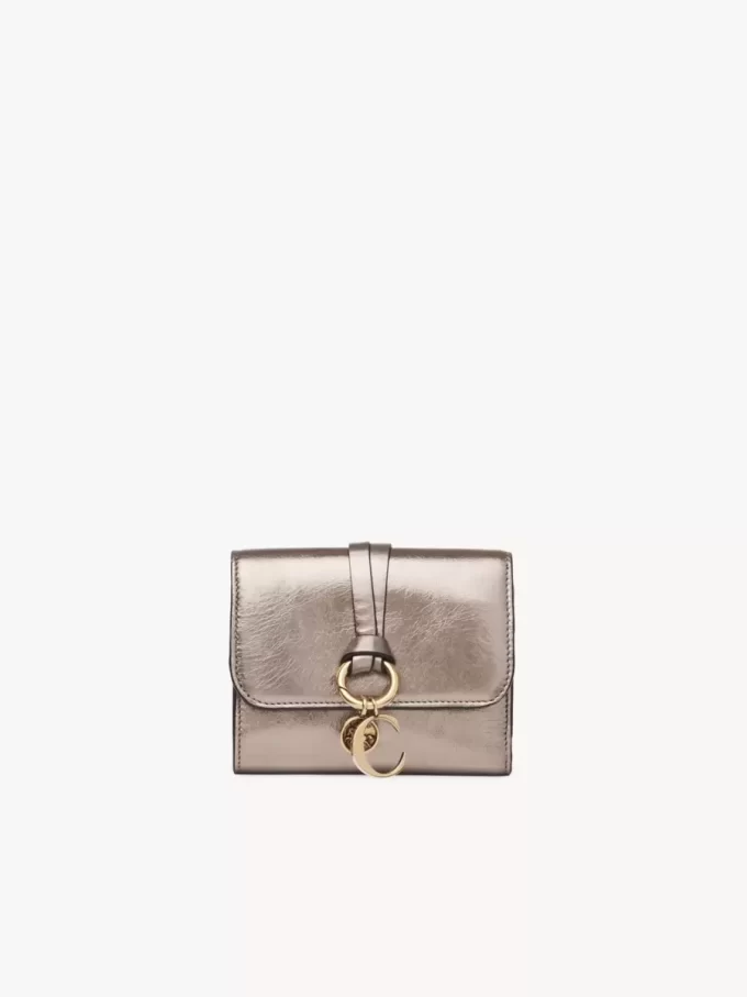 Small Alphabet tri-fold in metallized leather