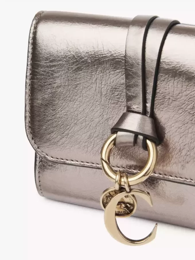 Small Alphabet tri-fold in metallized leather