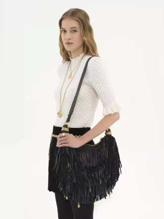 Small Bracelet Hobo bag in fringed leather