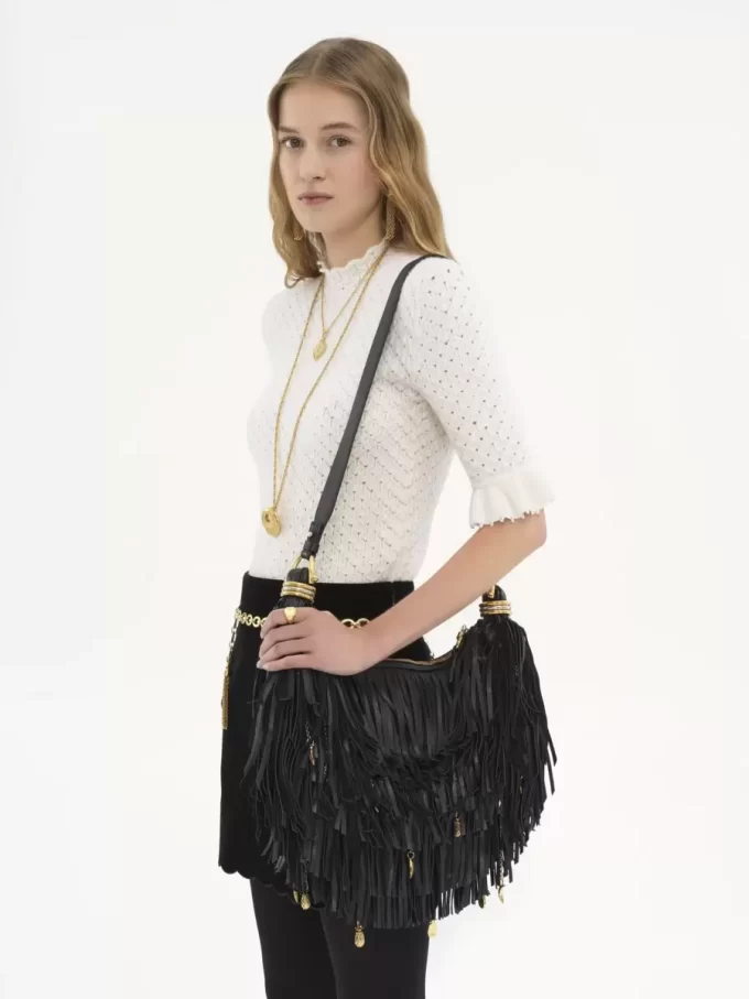 Small Bracelet Hobo bag in fringed leather