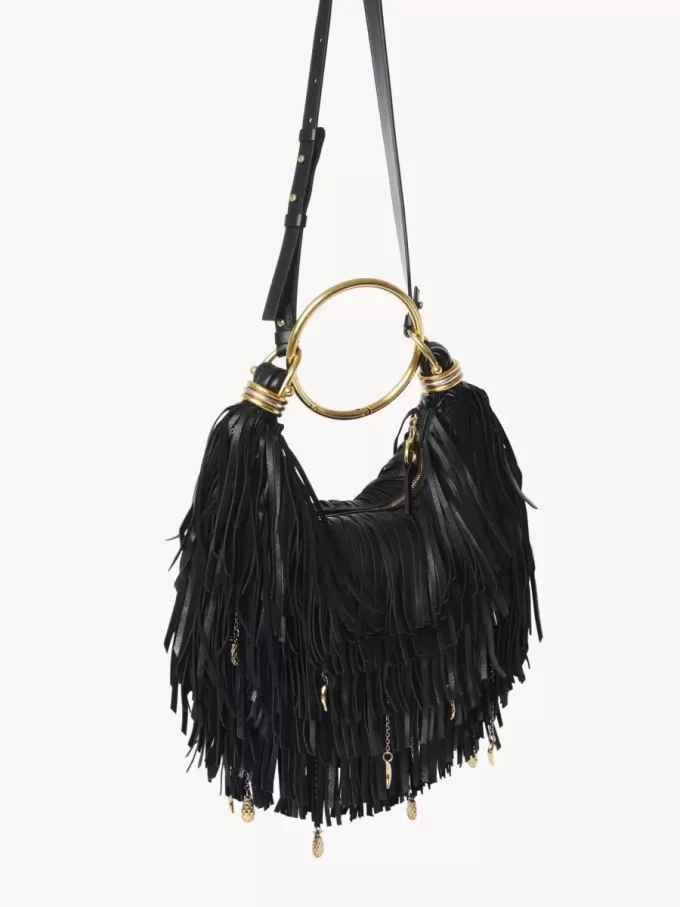 Small Bracelet Hobo bag in fringed leather