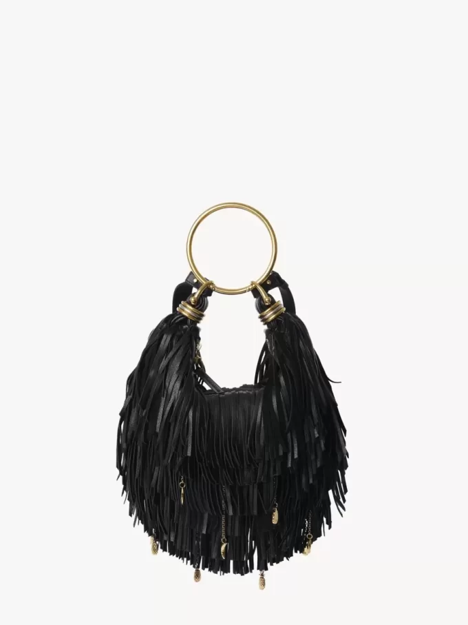 Small Bracelet Hobo bag in fringed leather