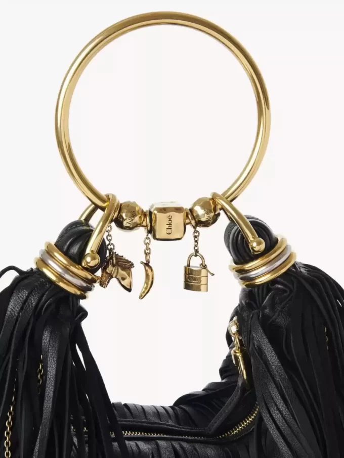 Small Bracelet Hobo bag in fringed leather