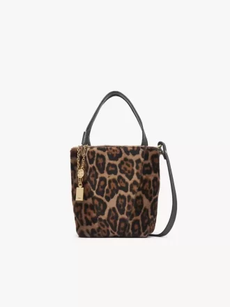 Small Chloé Spin tote bag in leopard-print shearling
