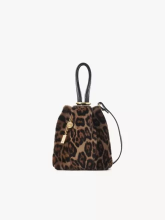 Small Chloé Spin tote bag in leopard-print shearling