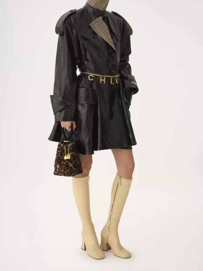 Small Chloé Spin tote bag in leopard-print shearling