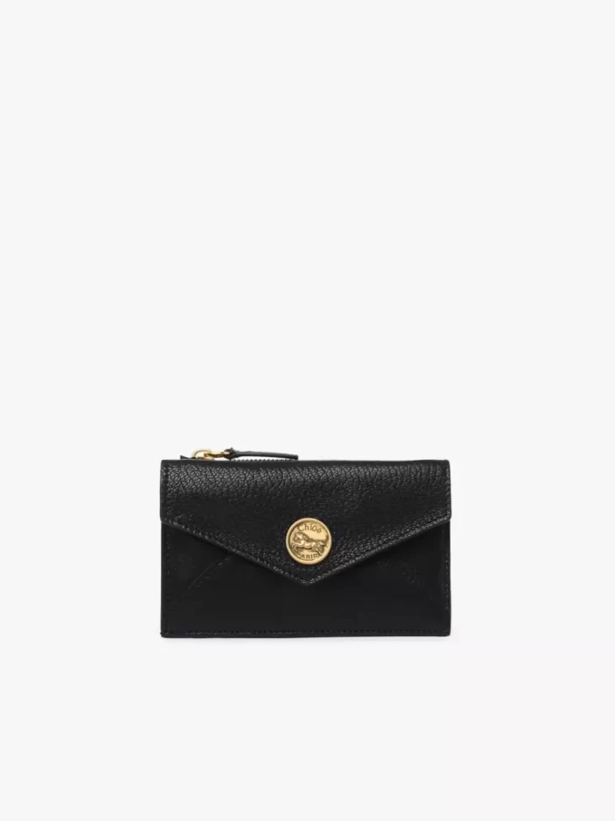 Small Envelope purse with card slots in grained leather