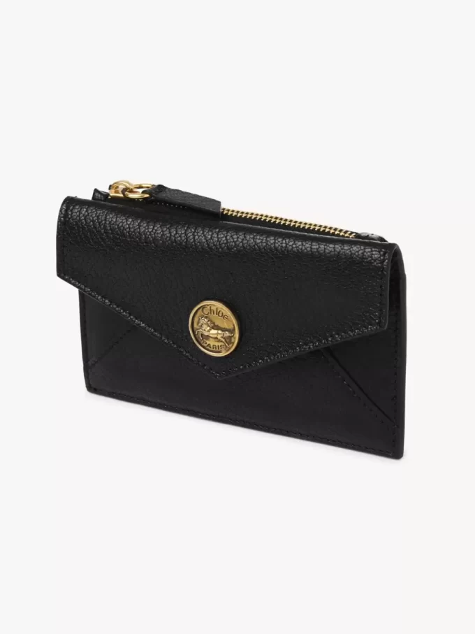 Small Envelope purse with card slots in grained leather