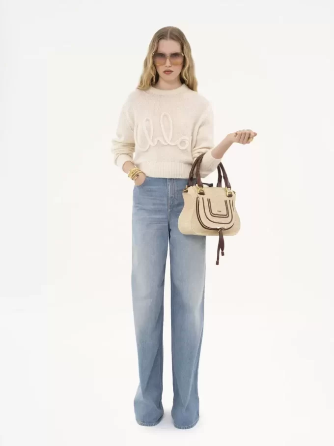 Small Marcie bag in raffia-effect fibers