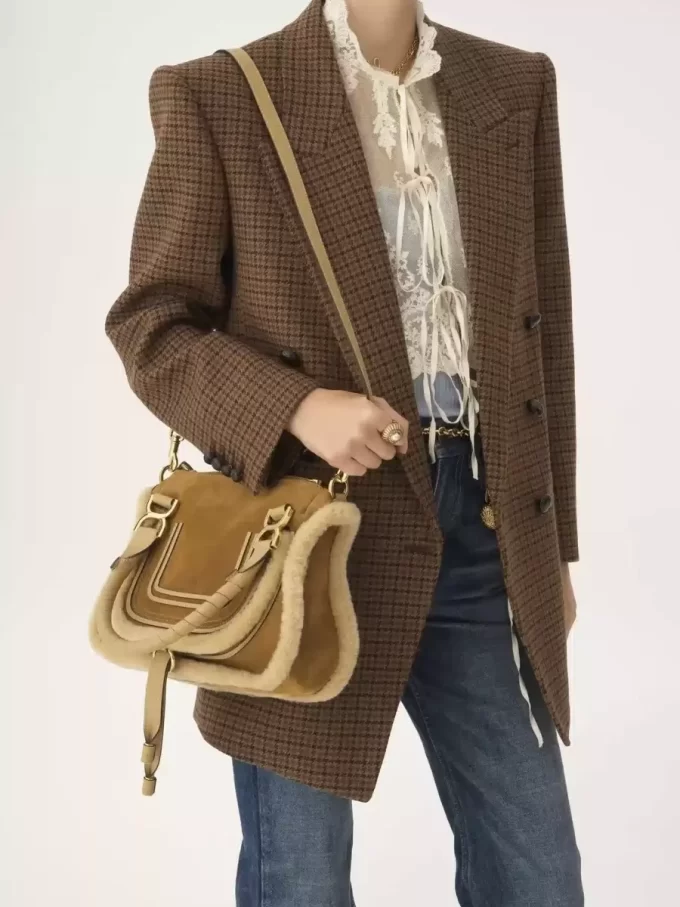 Small Marcie bag in suede leather & shearling