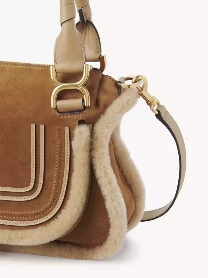Small Marcie bag in suede leather & shearling