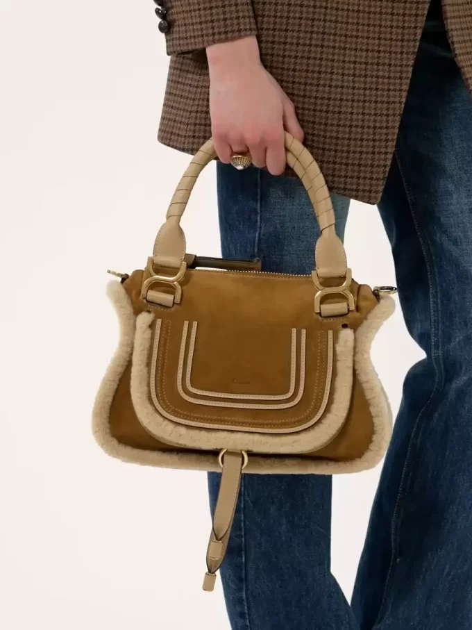 Small Marcie bag in suede leather & shearling