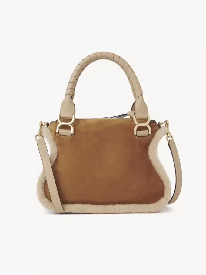 Small Marcie bag in suede leather & shearling
