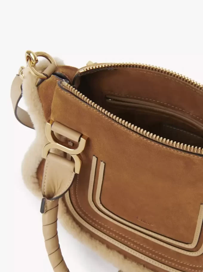 Small Marcie bag in suede leather & shearling