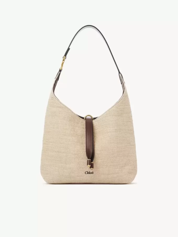 Small Marcie hobo bag in raffia-effect fibers
