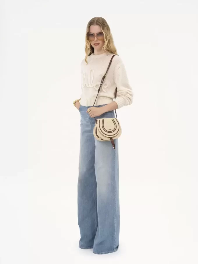 Small Marcie saddle bag in raffia-effect fibers