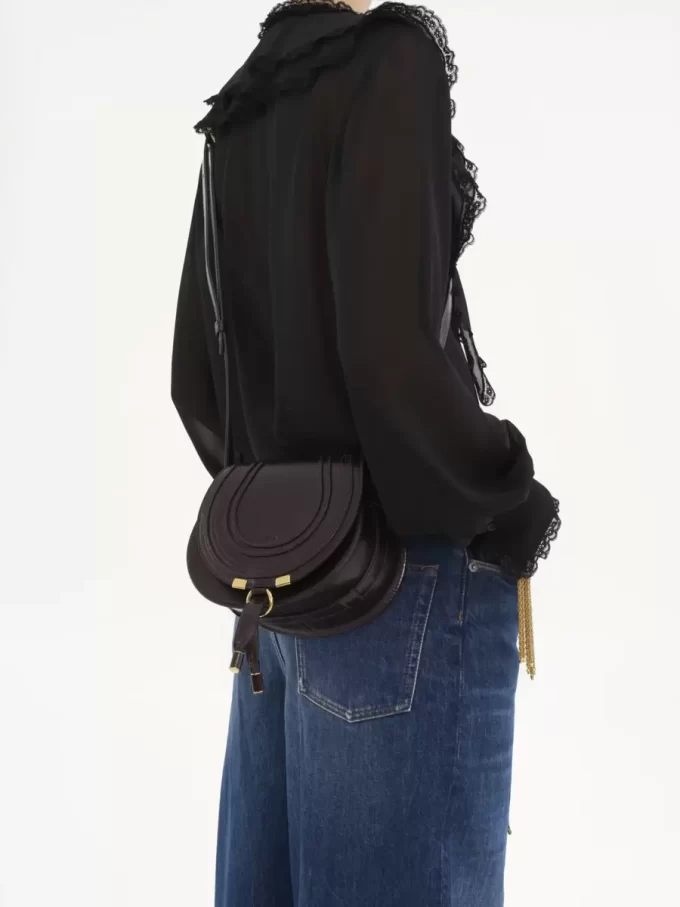 Small Marcie saddle bag in shiny leather