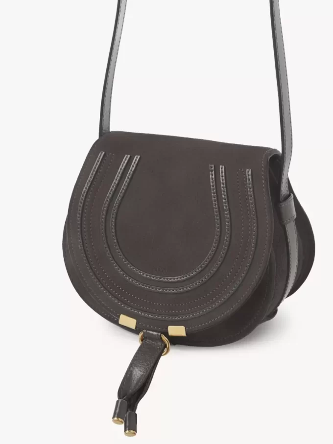 Small Marcie saddle bag in suede leather
