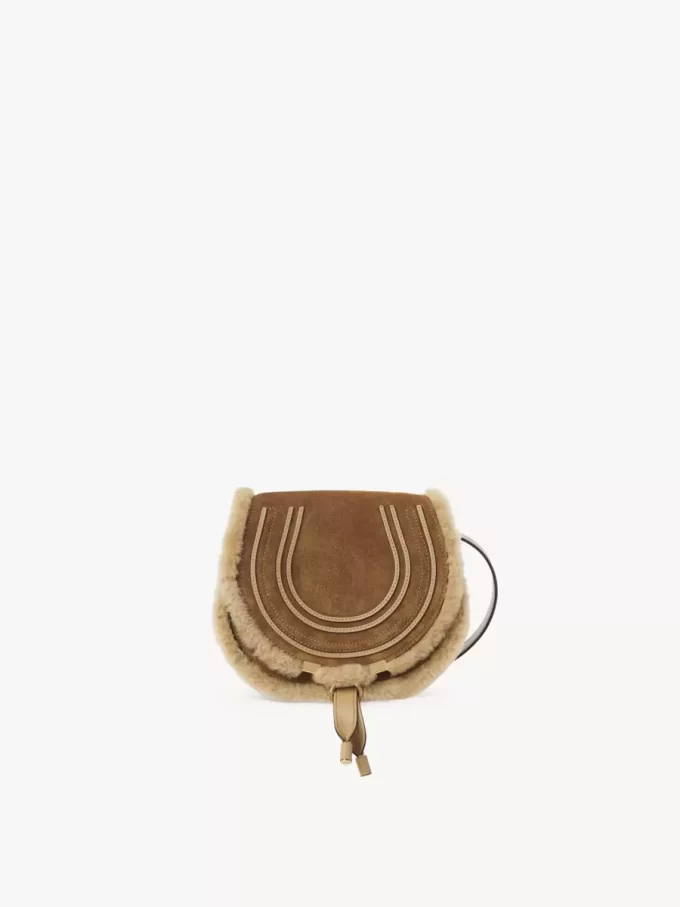 Small Marcie saddle bag in suede leather & shearling Small Marcie saddle bag in suede leather & shearling