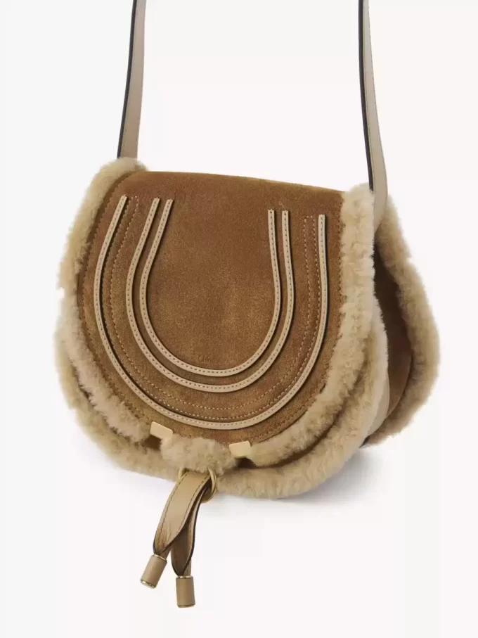 Small Marcie saddle bag in suede leather & shearling Small Marcie saddle bag in suede leather & shearling