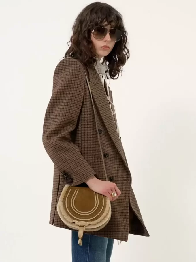 Small Marcie saddle bag in suede leather & shearling Small Marcie saddle bag in suede leather & shearling