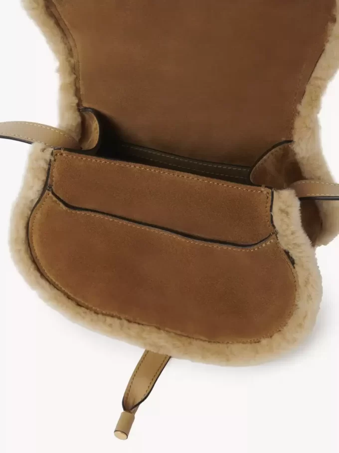 Small Marcie saddle bag in suede leather & shearling Small Marcie saddle bag in suede leather & shearling