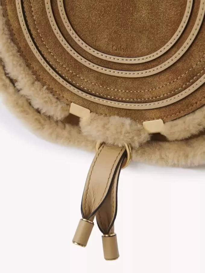 Small Marcie saddle bag in suede leather & shearling Small Marcie saddle bag in suede leather & shearling