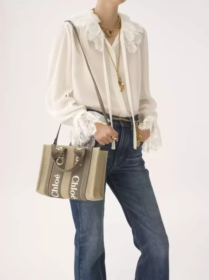 Small Woody tote bag in linen