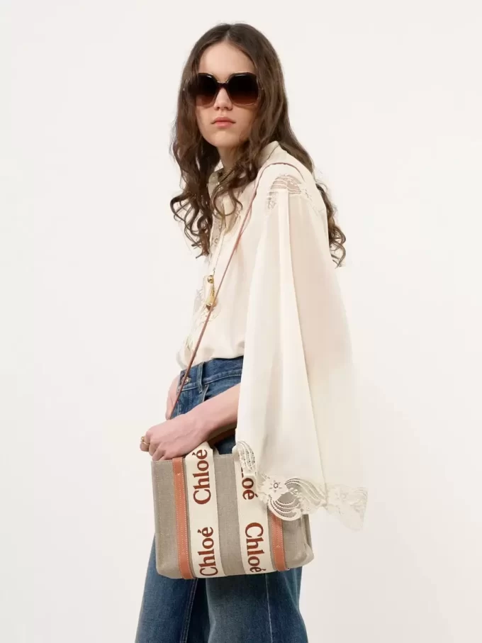 Small Woody tote bag in linen