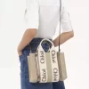 Small Woody tote bag in linen & leather