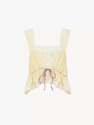 Square-neck cropped top in silk habotai & lace