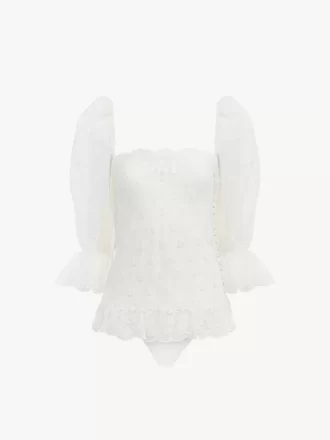 Square-neck top in embroidered lace