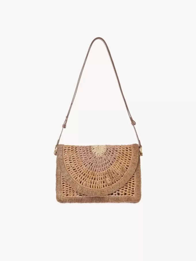 Summer Banana flat pouch with strap in raffia