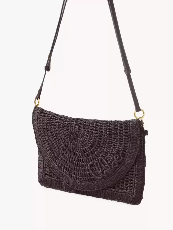 Summer Banana flat pouch with strap in raffia