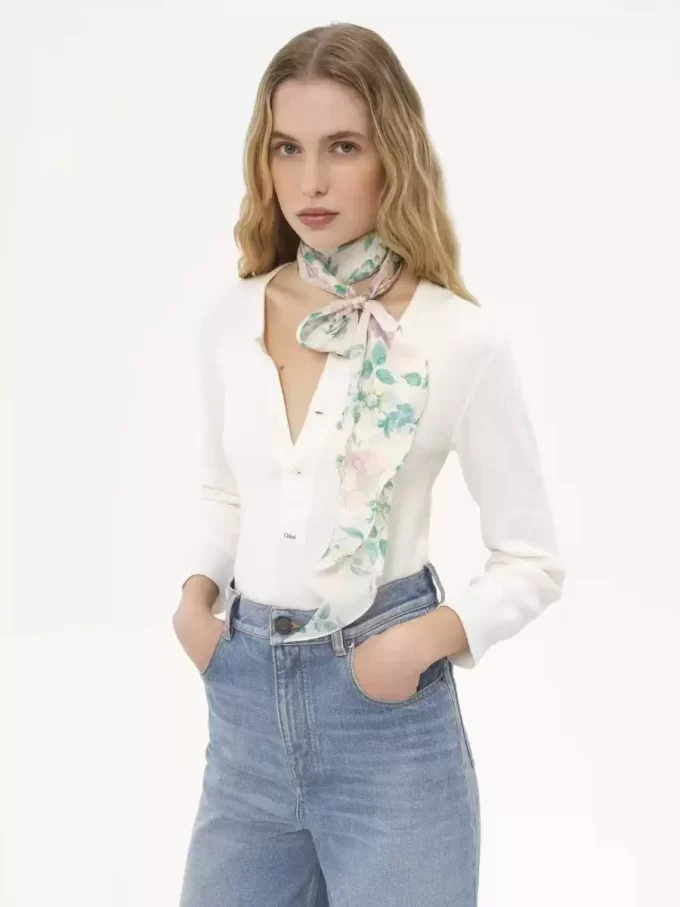 The Chloé Peonies bandeau scarf in silk charmeuse