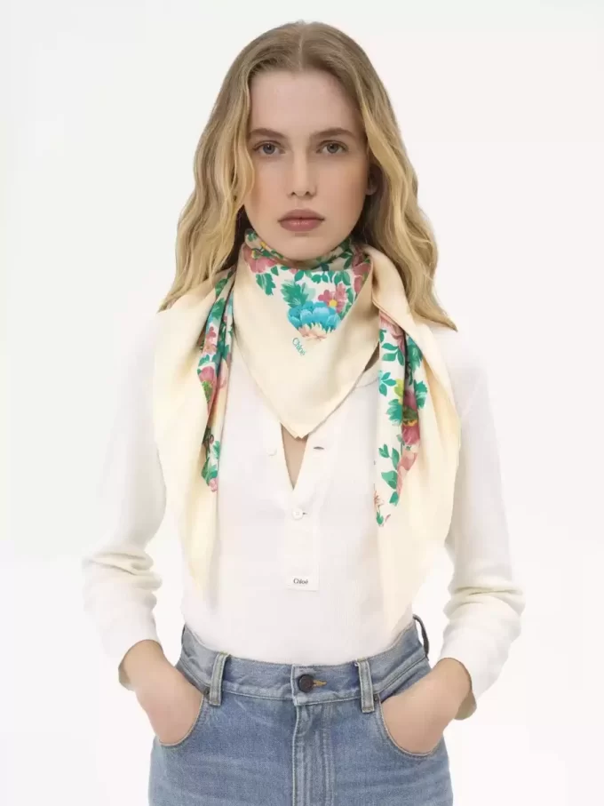 The Chloé Peonies square scarf in silk twill